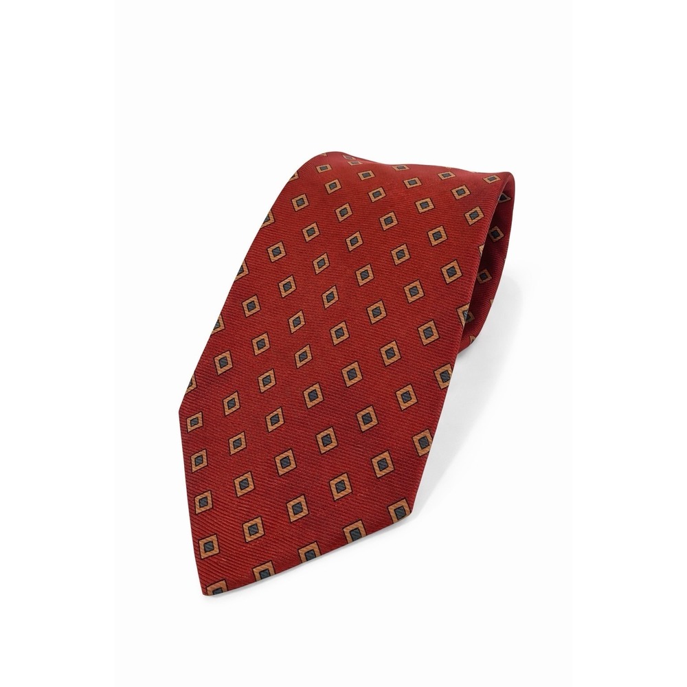 Brooks Brothers Makers Red‎ Gold Necktie Design 3.5" Neck Tie Silk Handmade USA